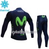 Cykeltrøje Langærmet + Cykelbukser 2017 Movistar Team Børn N001 Vinter Thermal Fleece
